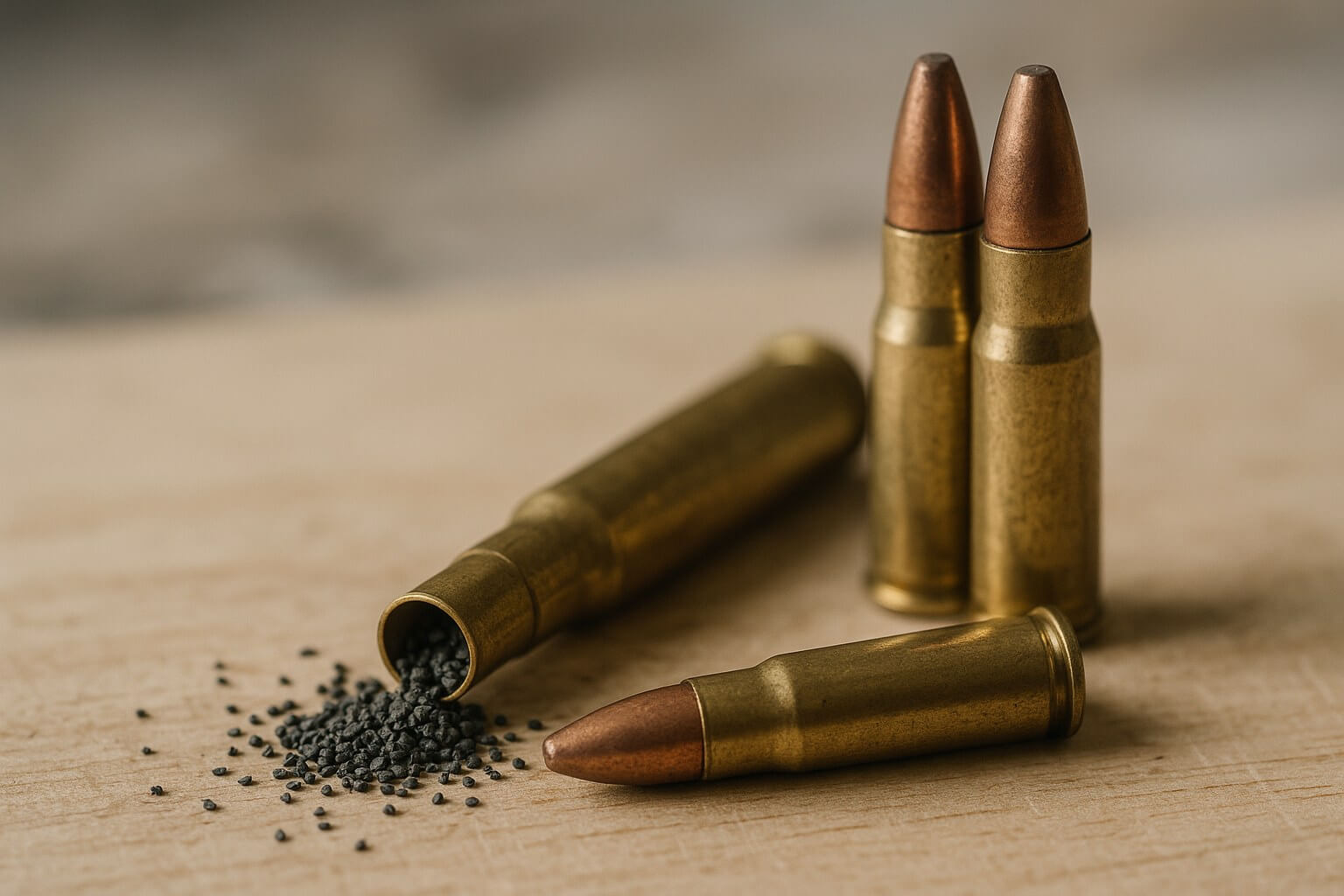 Munitions et poudre illustrant la balistique intérieure