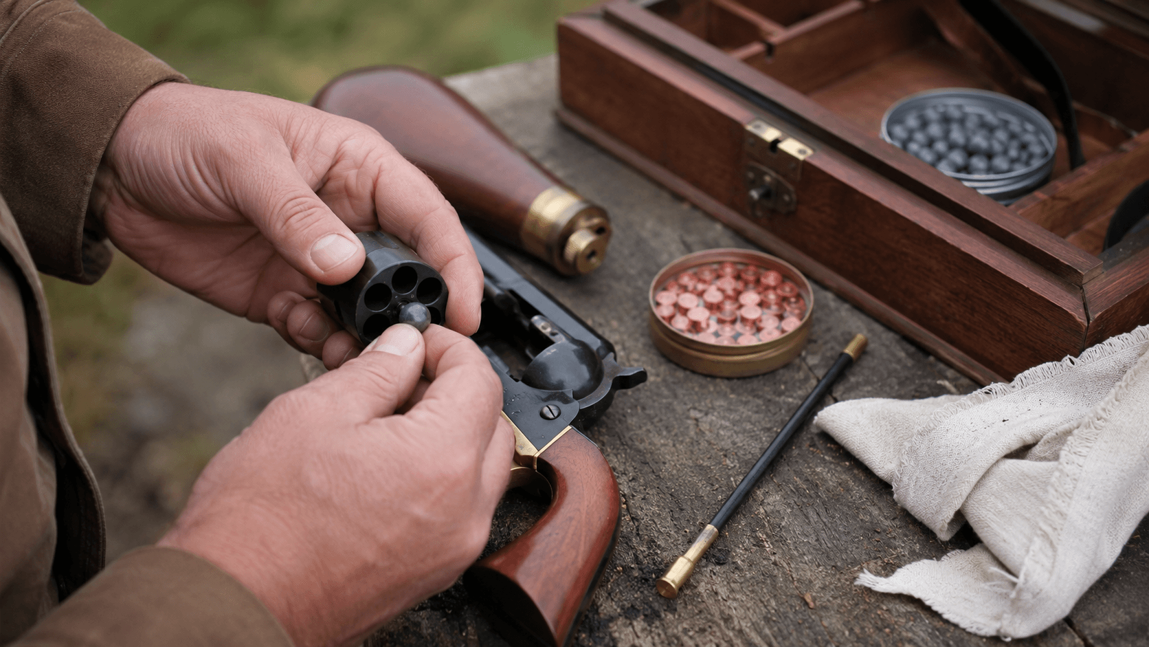 Revolver à poudre noire à percussion et accessoires de chargement