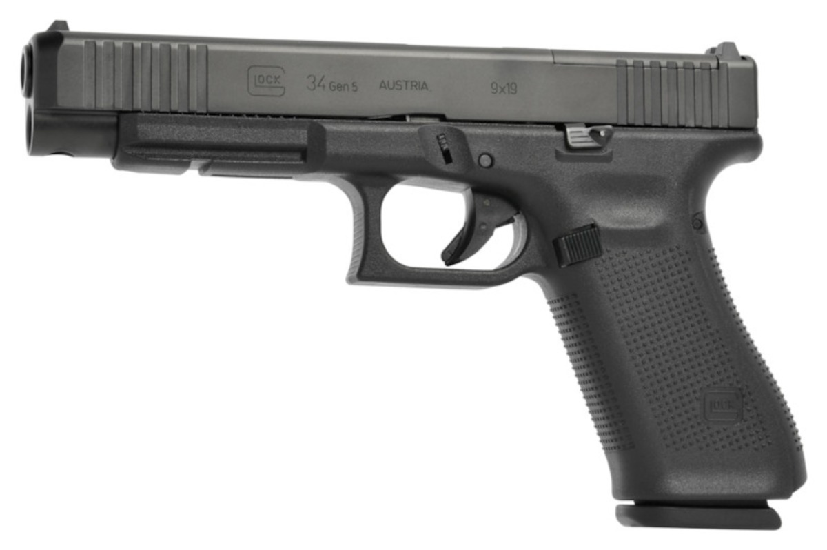 Glock 34 Gen5 MOS FS en calibre 9×19, vue latérale droite, canon de 135 mm