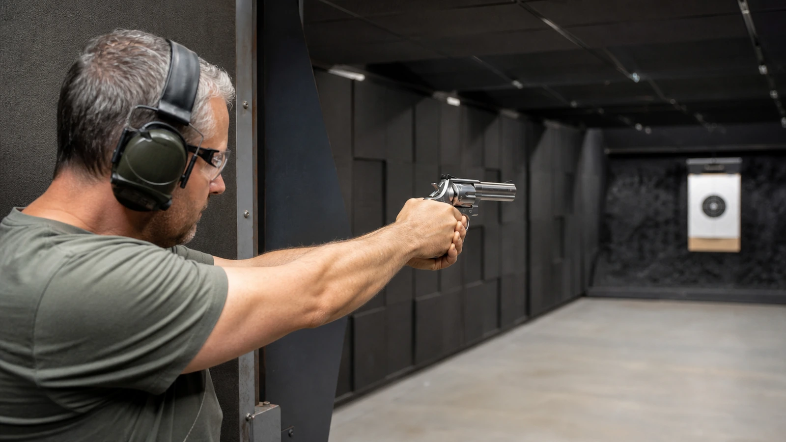 Cartouches de calibre .44 Magnum devant un revolver à canon long