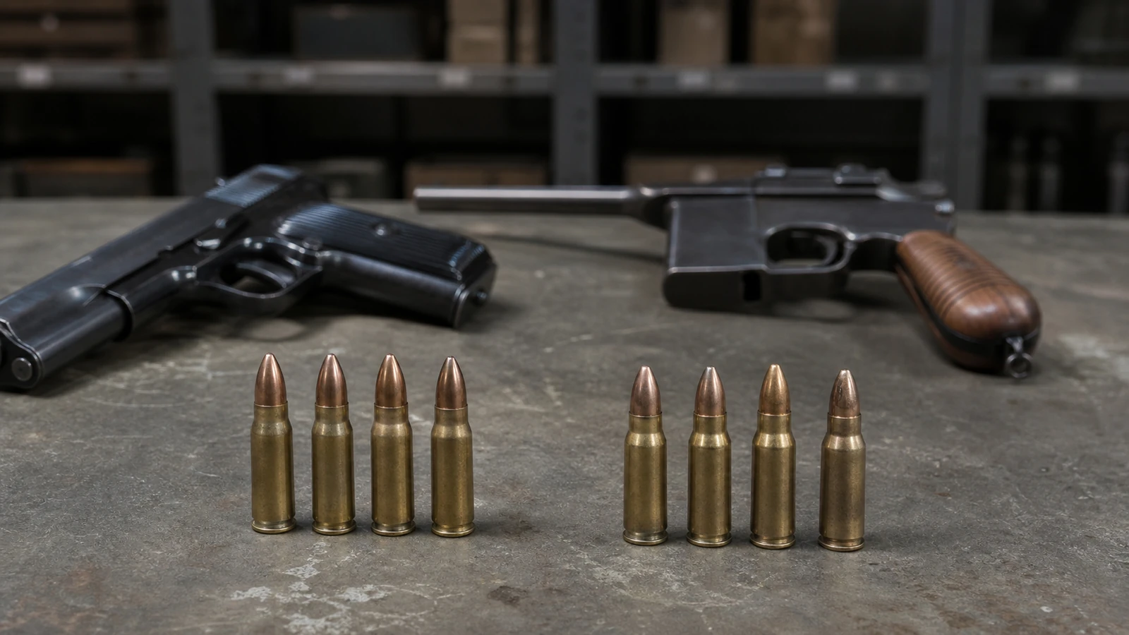 Cartouches 7,62x25 Tokarev et 7,63 Mauser comparees