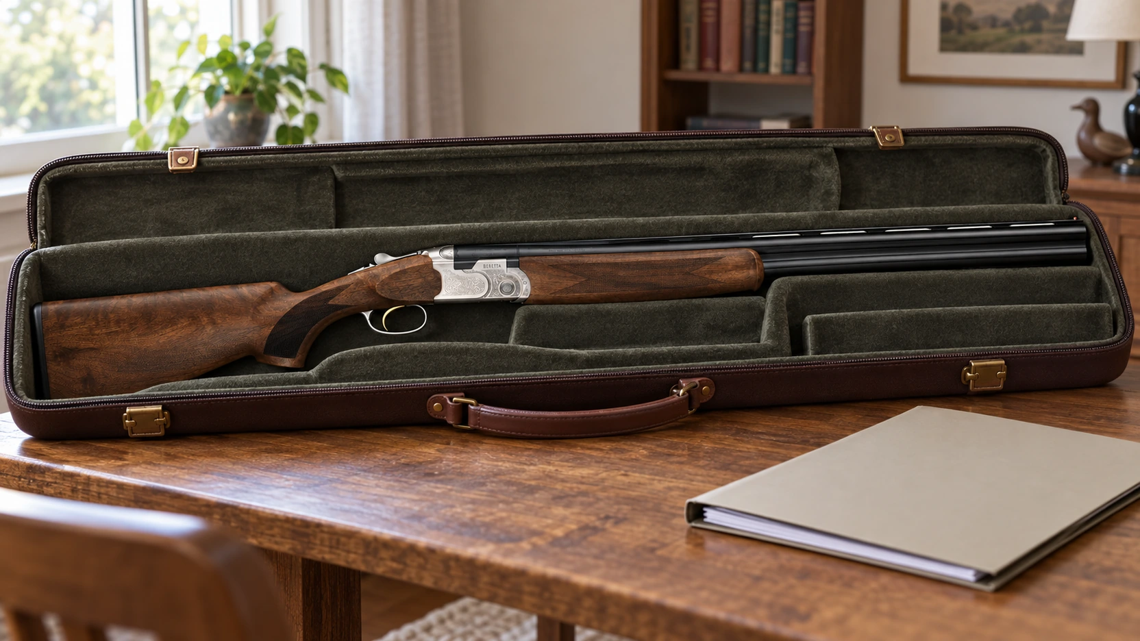Fusil de chasse juxtaposé rangé dans une armoire forte au domicile de son détenteur