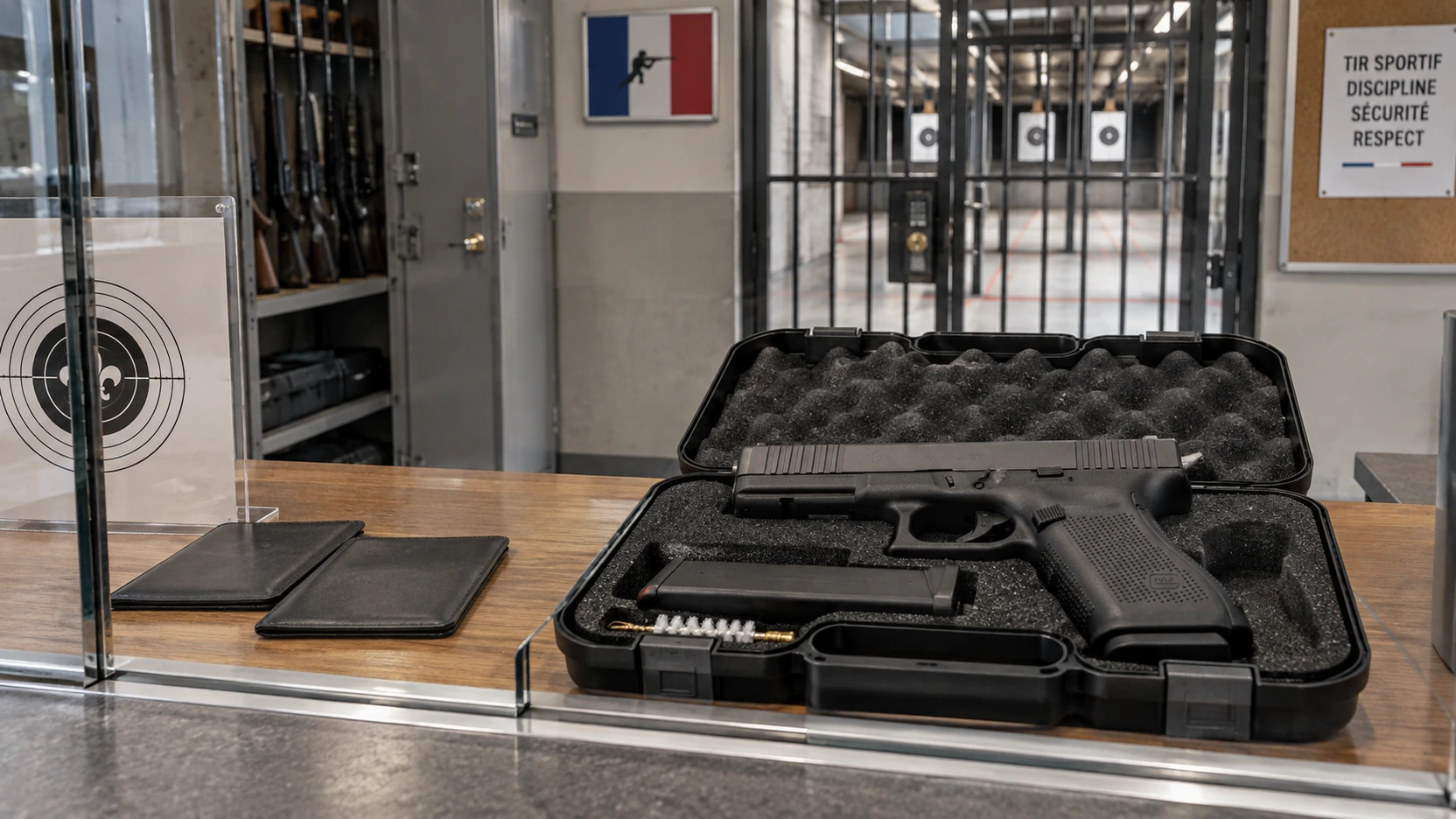 Encadrant mandaté surveillant l'usage d'une arme mise à disposition au stand