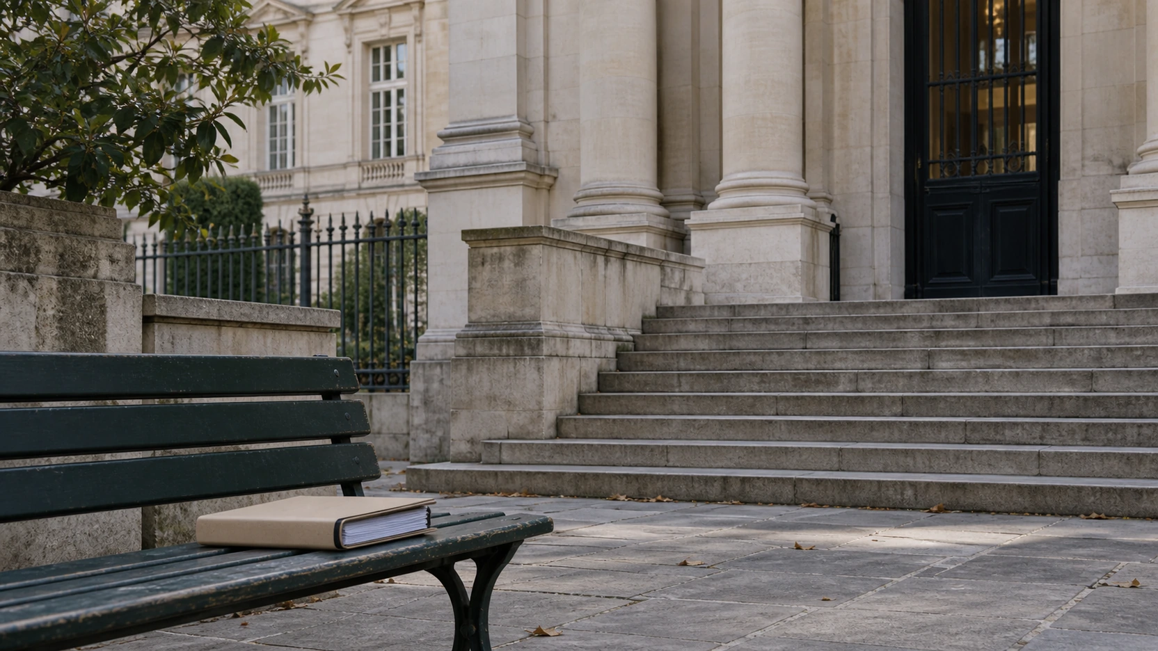 Personne rédigeant une lettre recommandée à une table, dossier ouvert à côté