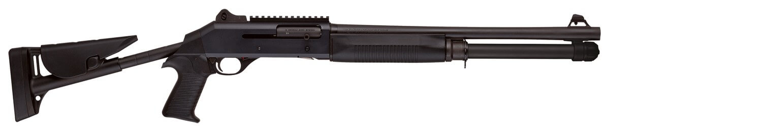 Benelli M4 calibre 12 à crosse télescopique vue de profil droit poignée pistolet