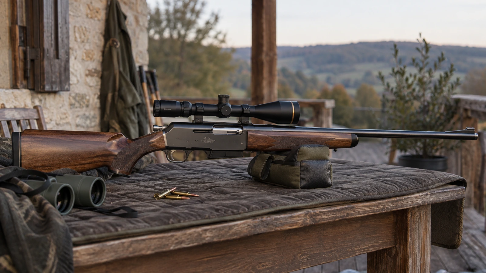 Carabine de battue courte avec point rouge au poste de chasse