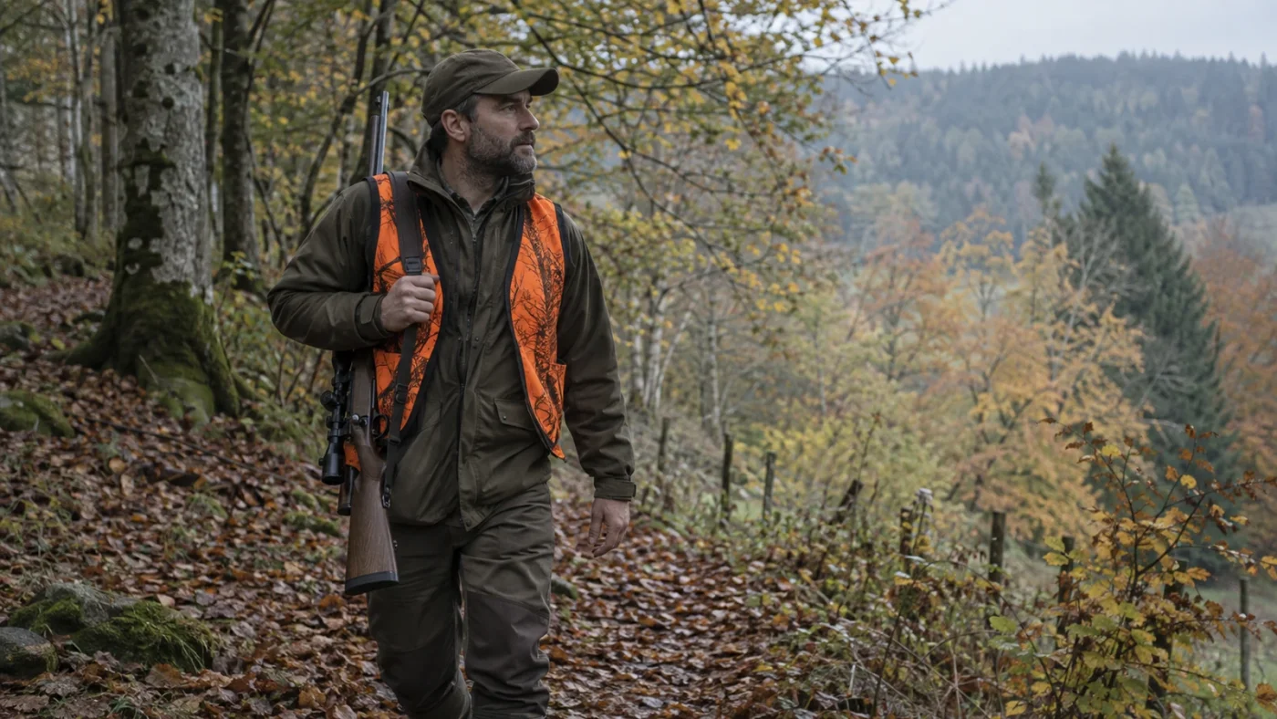 Carabine de chasse à verrou et sa lunette avant une battue au grand gibier
