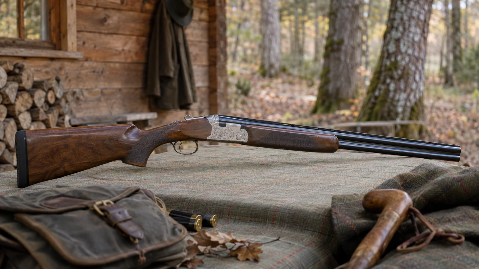 Chasseur et chien d'arrêt au bois, chasse à la bécasse
