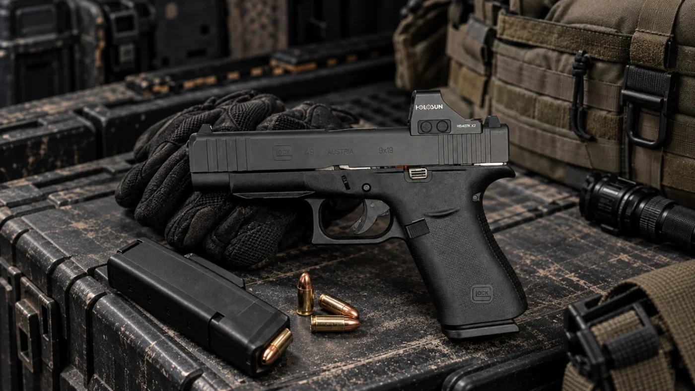 Glock 49 Gen6 en 9×19, vue latérale droite : culasse longueur 17 sur carcasse 19