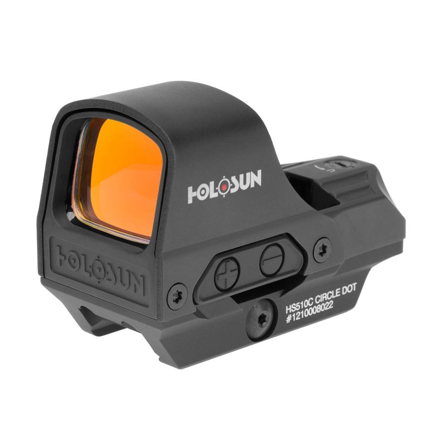Flanc gauche du Holosun HS510C, boutons plus et moins et marquage HS510C Circle Dot