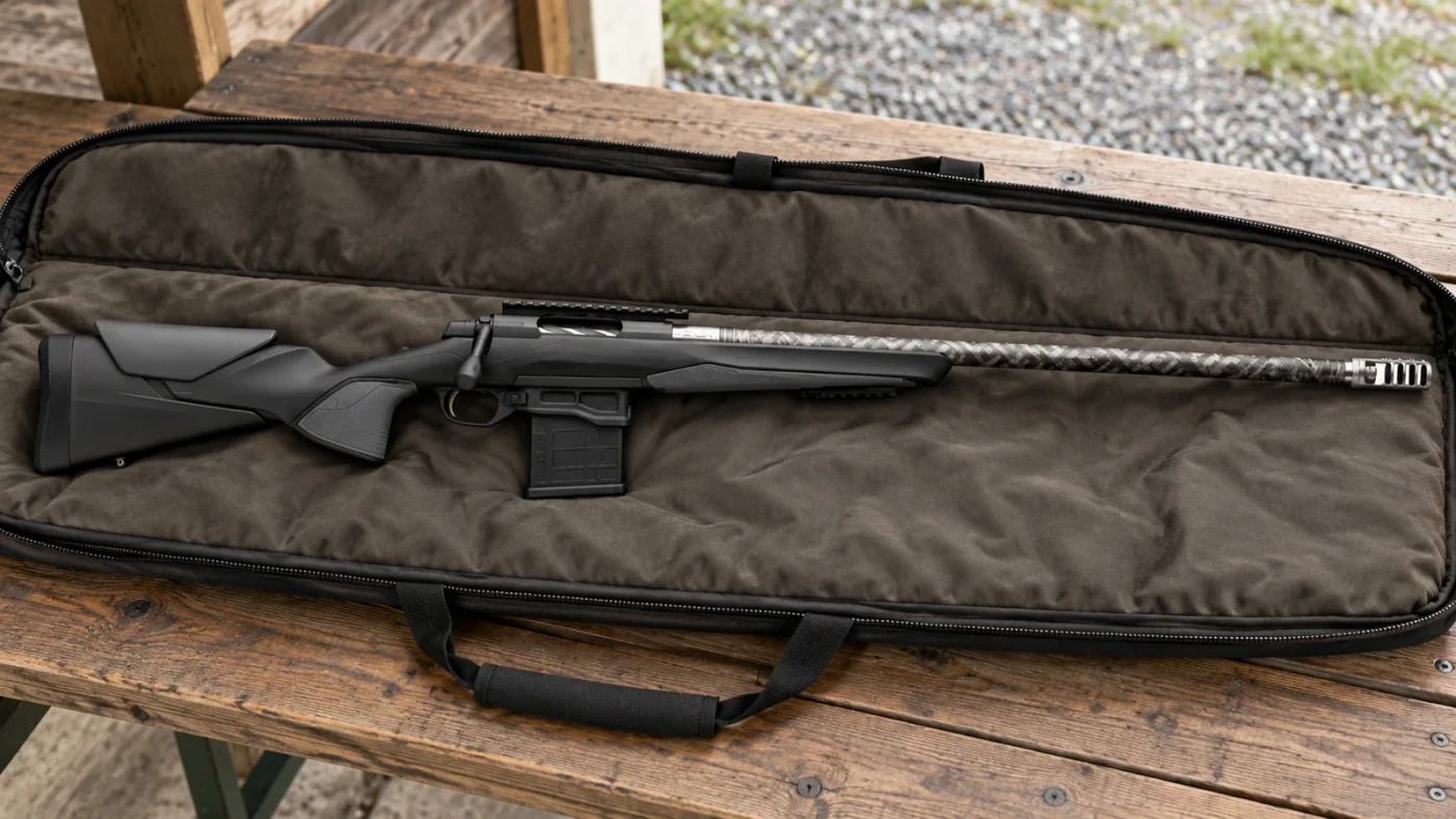 Illustration de la Browning X-Bolt 2 Target Competition Lite dans une housse ouverte