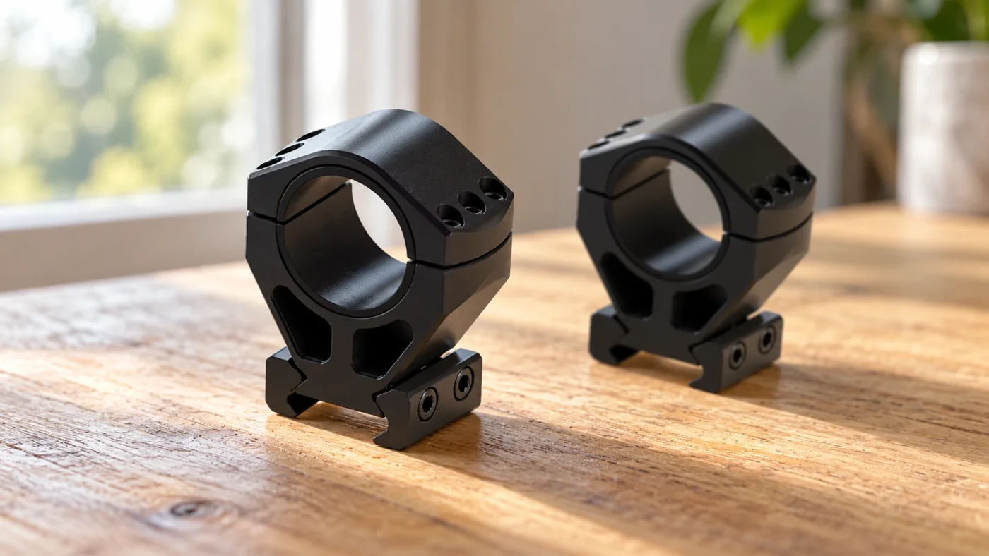Deux colliers Burris XTR Signature noirs sur une table en bois