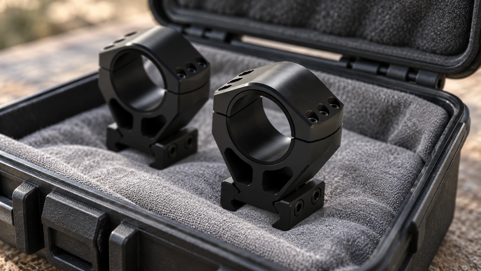 Deux colliers Burris XTR Signature noirs présentés dans une mousse de protection